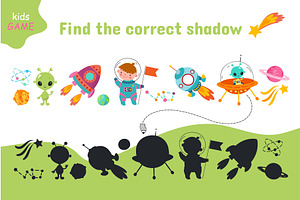 Find correct shadow. Space elements, an Education Illustration by Valerie Bodnar