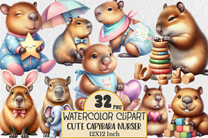 Cute Capybara Nursery Clipart, an Illustration by Rose Art