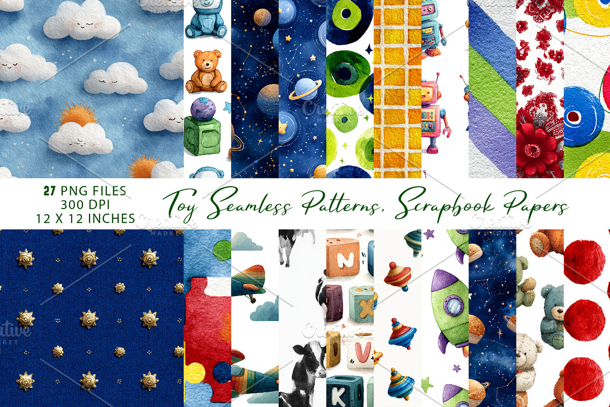 Toy Seamless Patterns, Scrapbook, a Pattern Graphic by CreationArt (Photo 1 of 5)