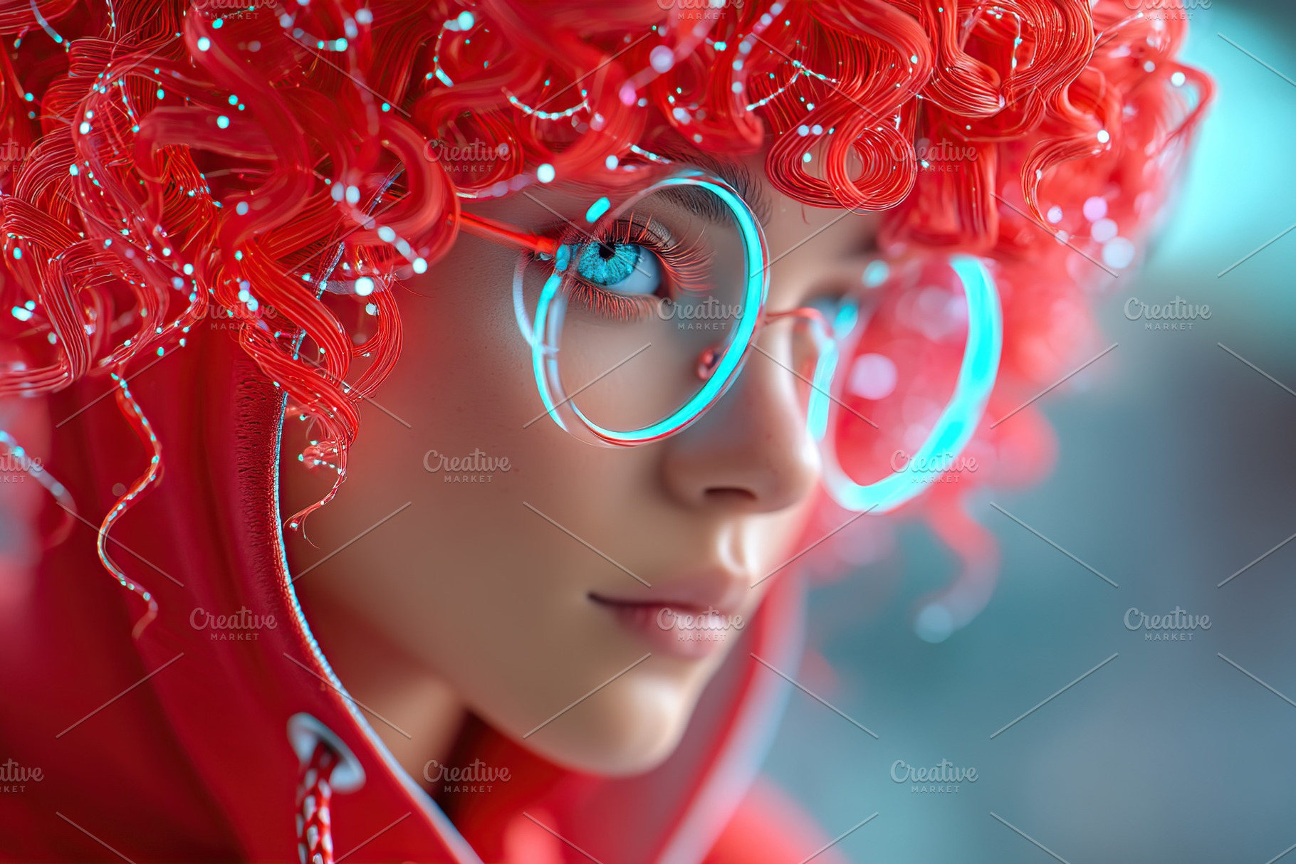 Portrait of a person with vibrant red curls and stylish glasses in an urban set, a Beauty & Fashion Photo by AlyaAnd