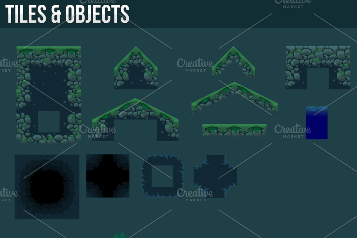 Bamboo Forest - Platformer Tileset, an Object Illustration by pzUH (Photo 3 of 4)