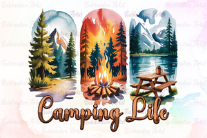 Camping Life Brushstroke Sublimation, an Illustration by Sublimation Artist