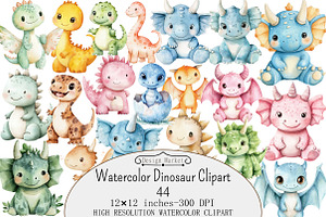 Watercolor Dinosaur Clipart, a Seasonal Illustration by Design Market