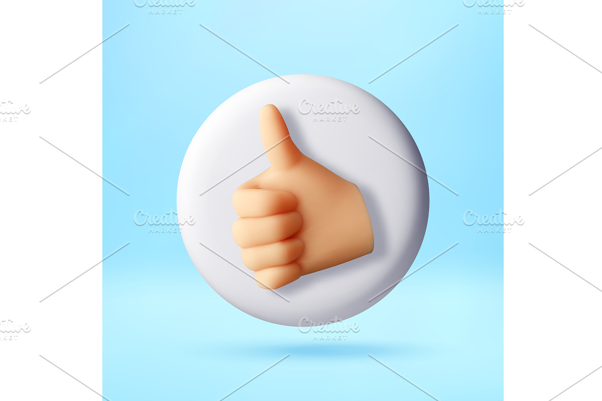 3D Thumb up gesture on white circle, an Object Illustration by Abscent