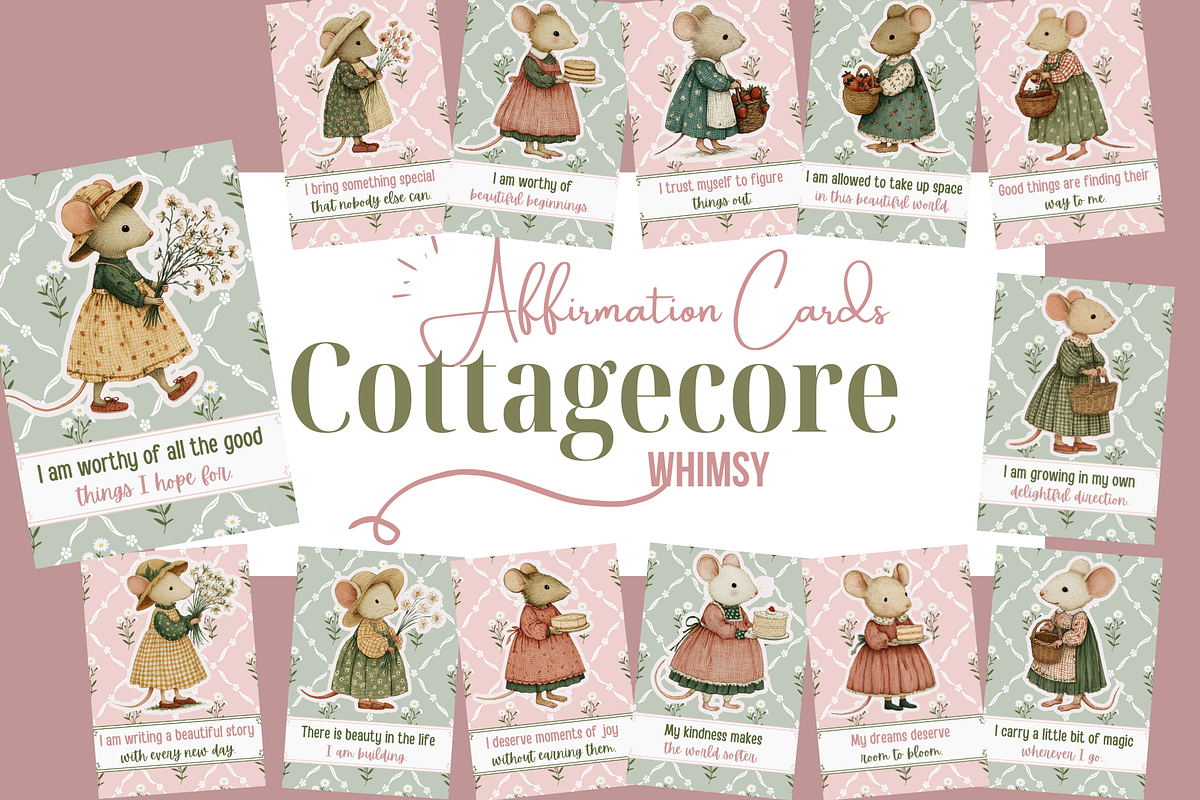 Soft Cottagecore Affirmation Cards, an Animal Illustration by Kaleidokika (Photo 1 of 4)