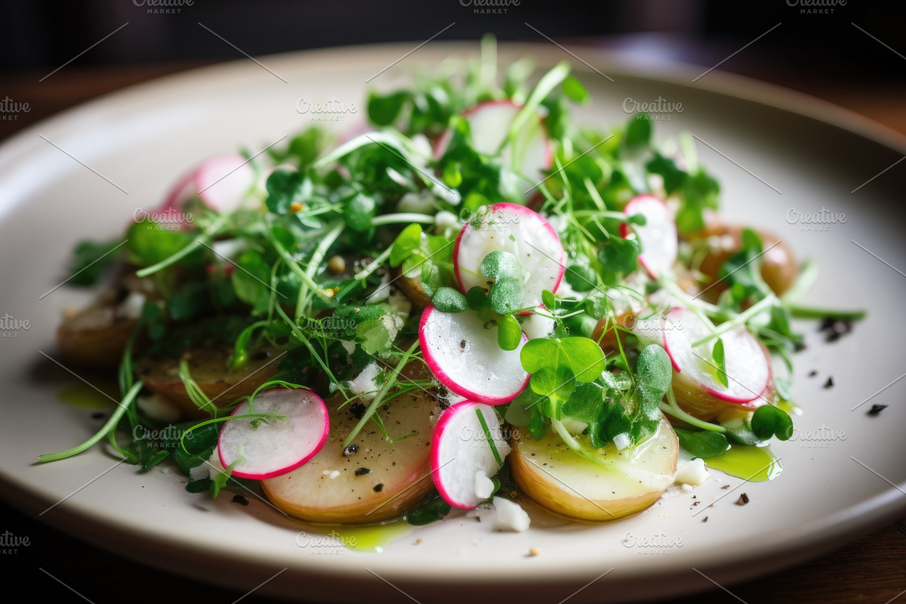 Potato salad with radish and microgr, a Photo by Iftikhar Alam