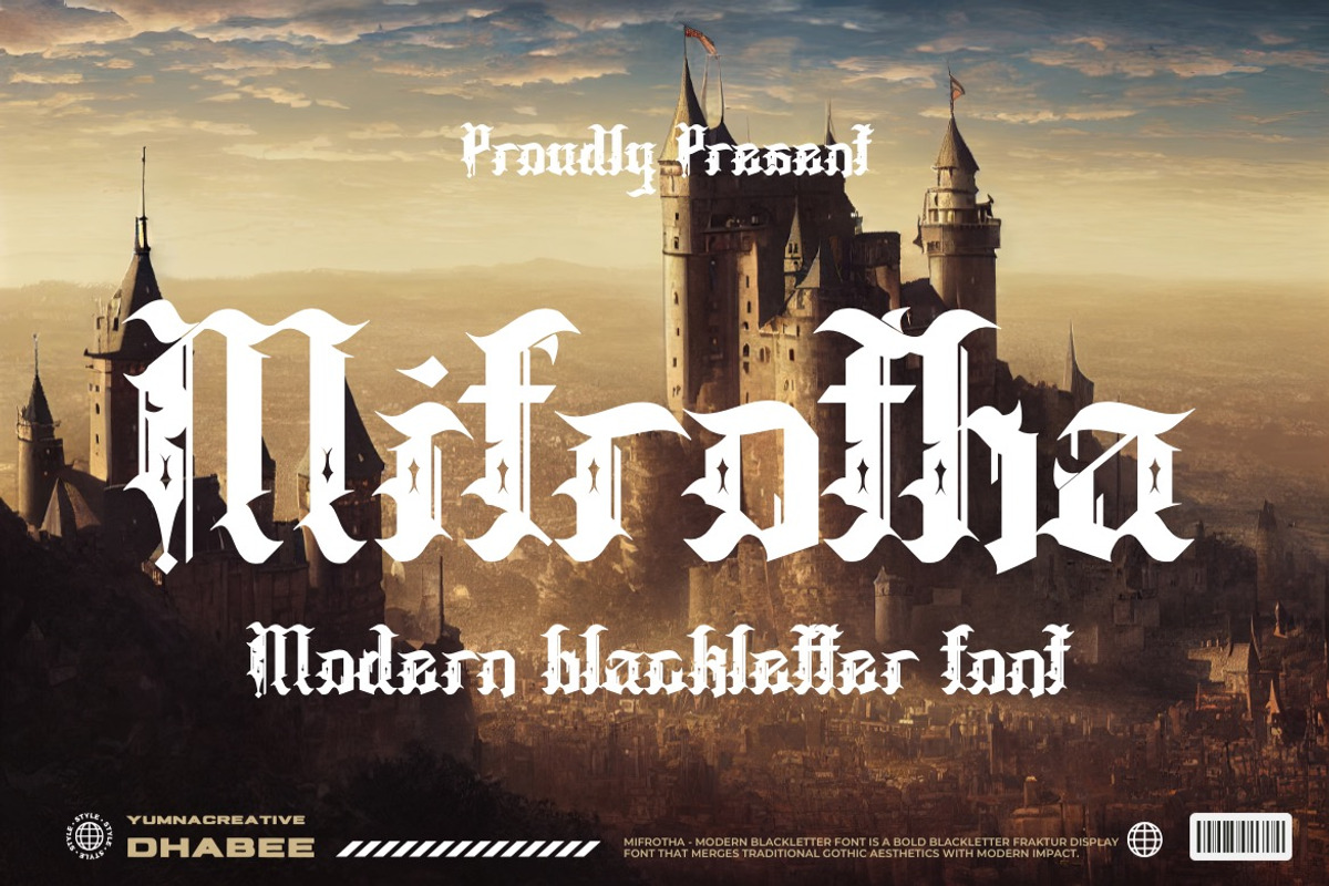 Mifrotha - Modern Blackletter Font, a Blackletter Font by Dhabee (Photo 1 of 18)