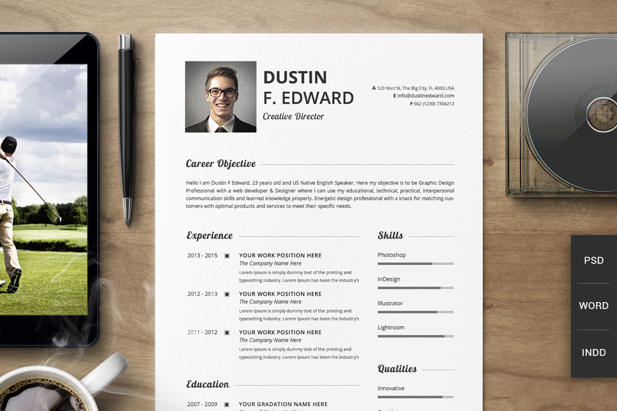 Premium Resume CV Template Set, a Resume Template by SNIPESCIENTIST (Photo 1 of 5)
