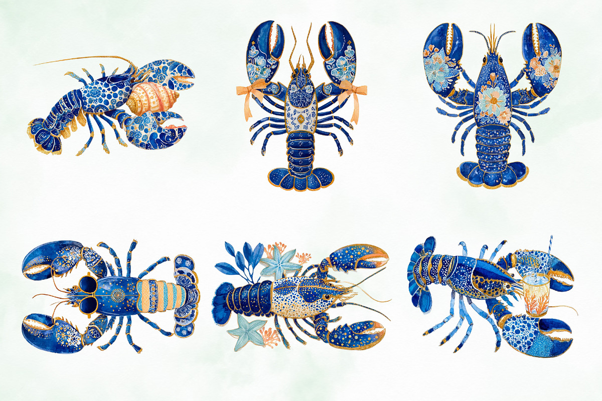Pastel Summer Lobster Clipart, an Animal Illustration by Creative Art (Photo 3 of 8)