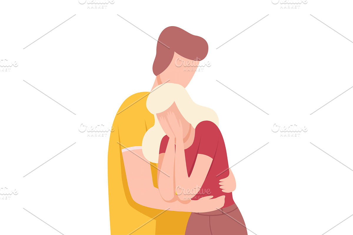 Young Man Hugging Crying Girl, a Person Illustration by TopVectors