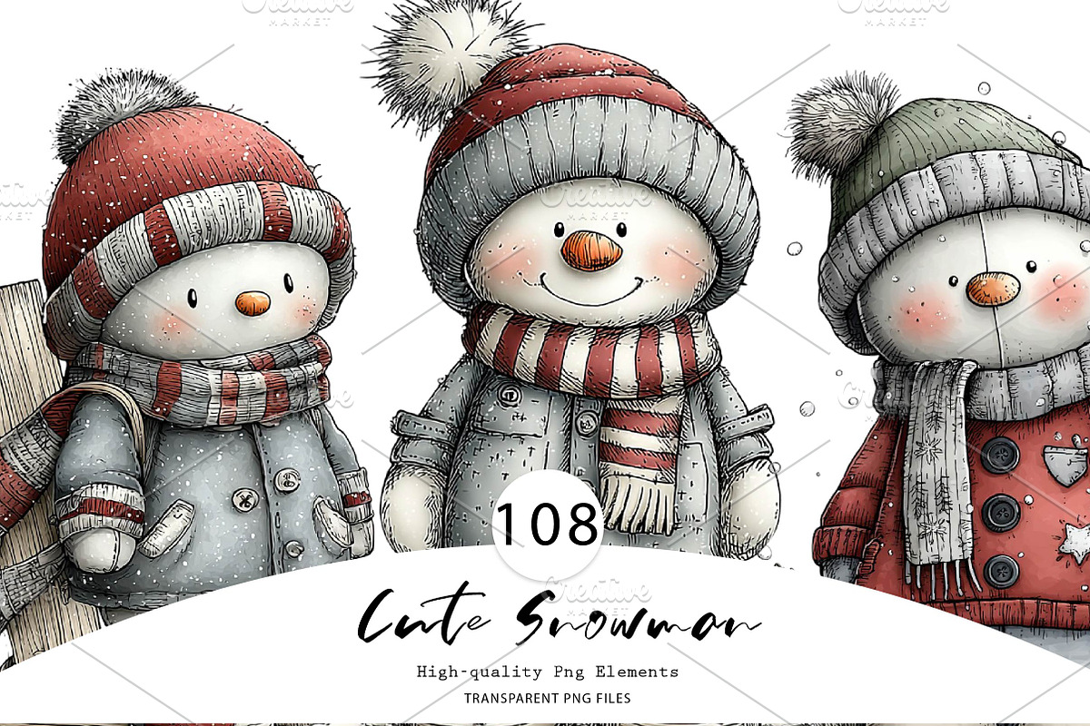 Cute Snowman, a Seasonal Illustration by CreationArt (Photo 1 of 9)
