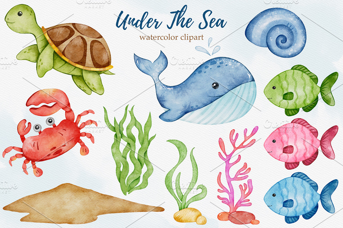Sea Animals Watercolor Clipart, an Animal Illustration by LuiDesignStudio (Photo 2 of 5)