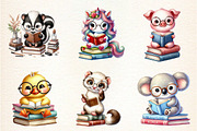 Cute Animals Reading Book Clipart PN, an Illustration by DreamArtGraphic (Thumbnail 3 of 4)
