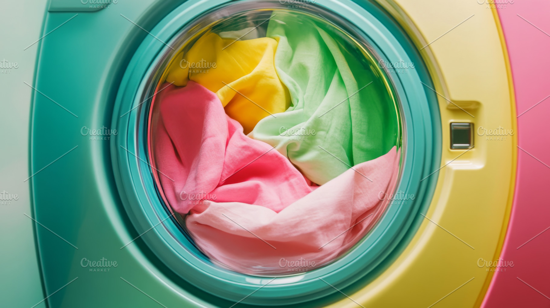 Colorful Clothes in Front-Loading Washing Machine, an Abstract Photo by Natalia Klenova's Shop