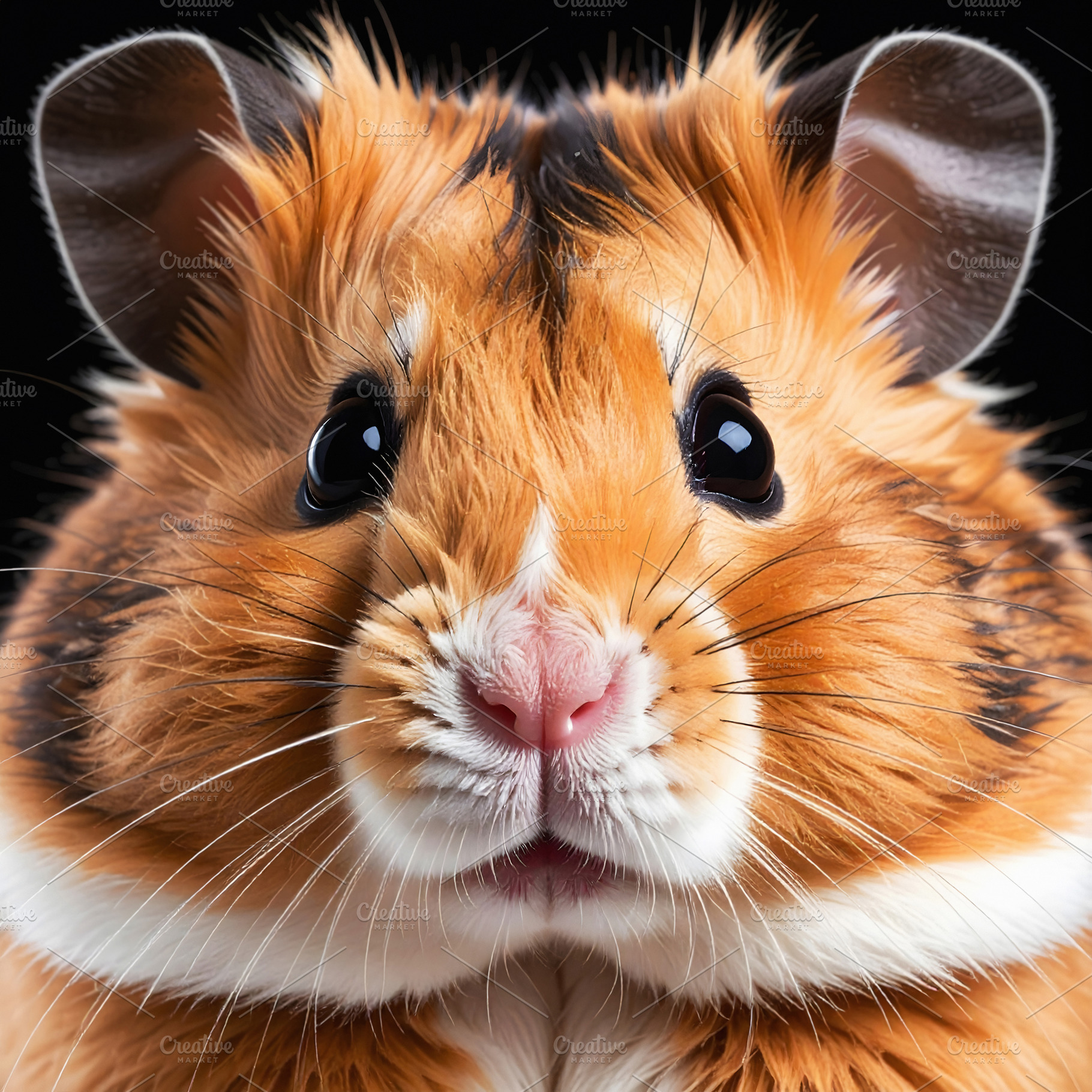 Close-up portrait of a fluffy golden hamster face, an Animal Photo by GoodGoods