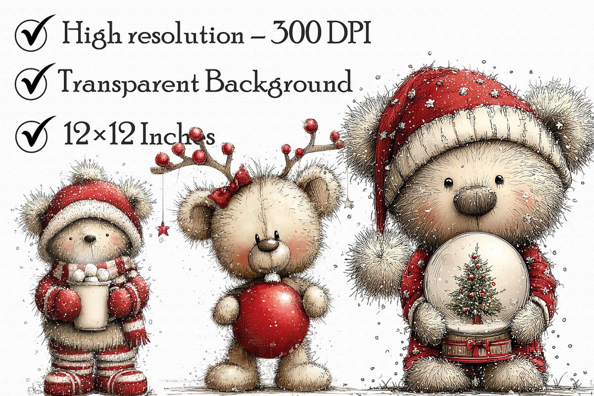 Christmas Teddy Bear Clipart, an Illustration by Libby Wishes (Photo 3 of 7)