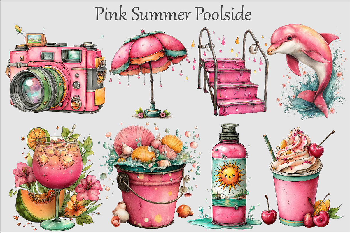Whimsical Pink Summer Poolside Clipa, an Illustration by Design Market (Photo 2 of 5)