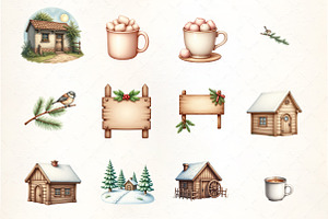 Rustic Cottagecore Winter Clipart, an Illustration by CrexoraLab