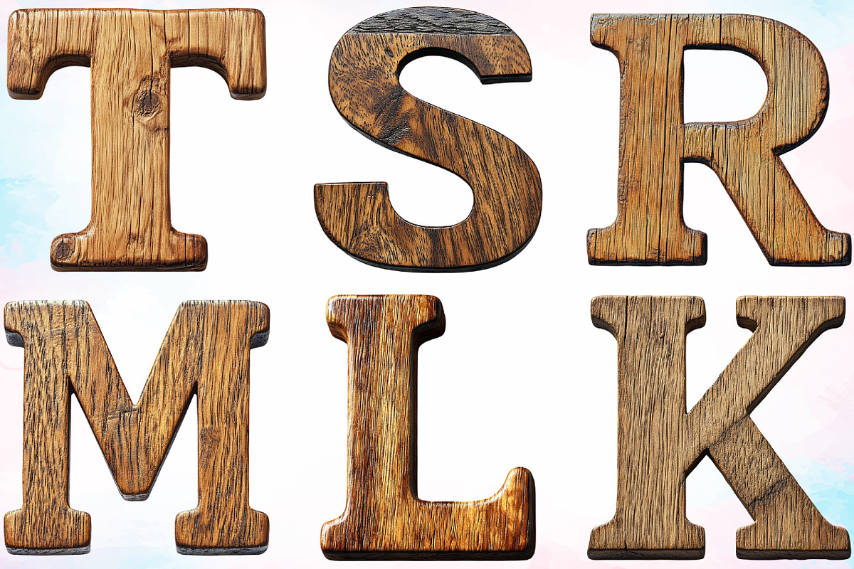 Watercolor Wooden Alphabet Clipart, an Illustration by Canvas Craft (Photo 3 of 5)