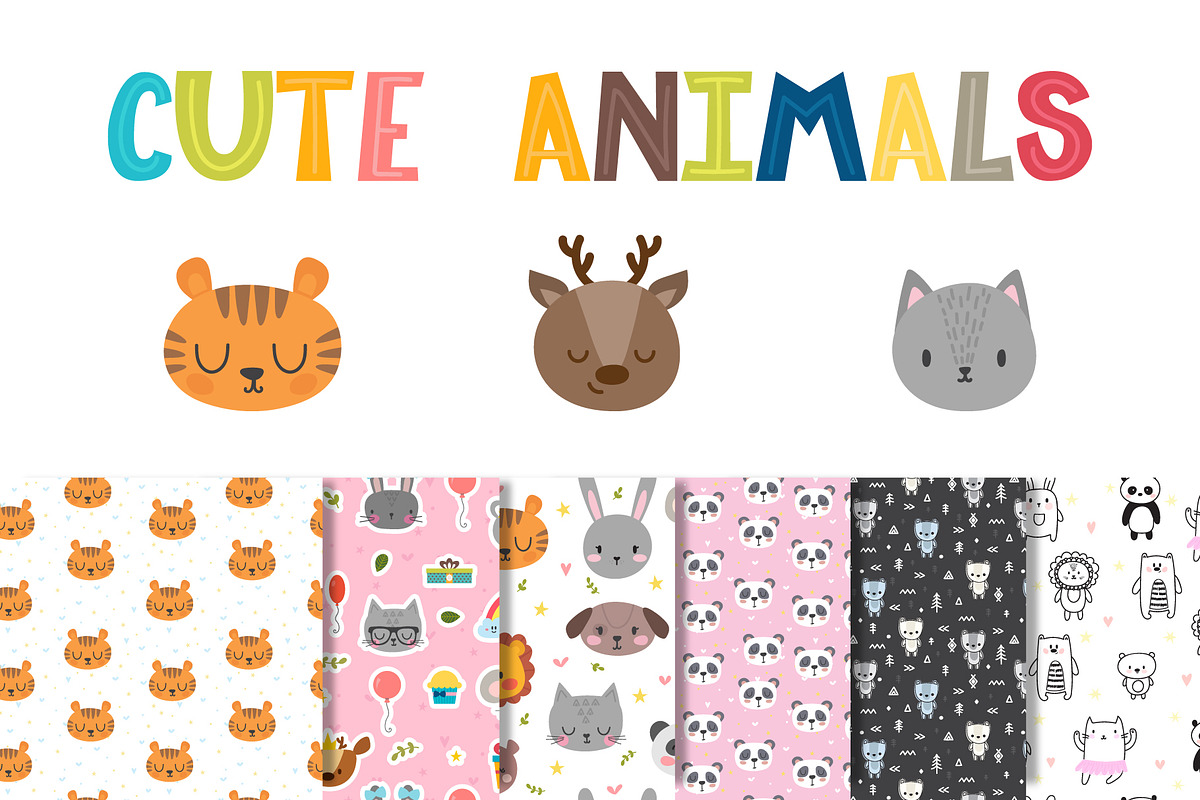 Seamless patterns with cute animals, an Animal Illustration by Helen Sko (Photo 3 of 4)