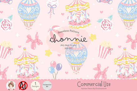 Pastel Carousel Seamless Pattern, a Pattern Graphic by Chonnieartwork