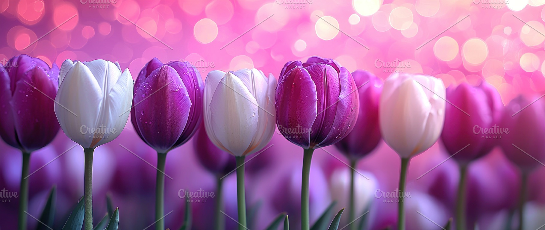 White and purple tulips in full bloom with water droplets agains, a Nature Photo by José Manuel Gelpi