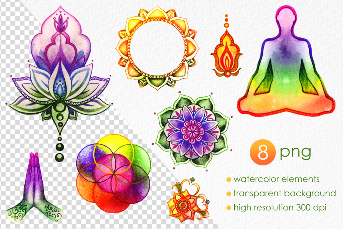 Meditation watercolor set, a Decorative Illustration by Olha Urdeichuk (Photo 5 of 6)