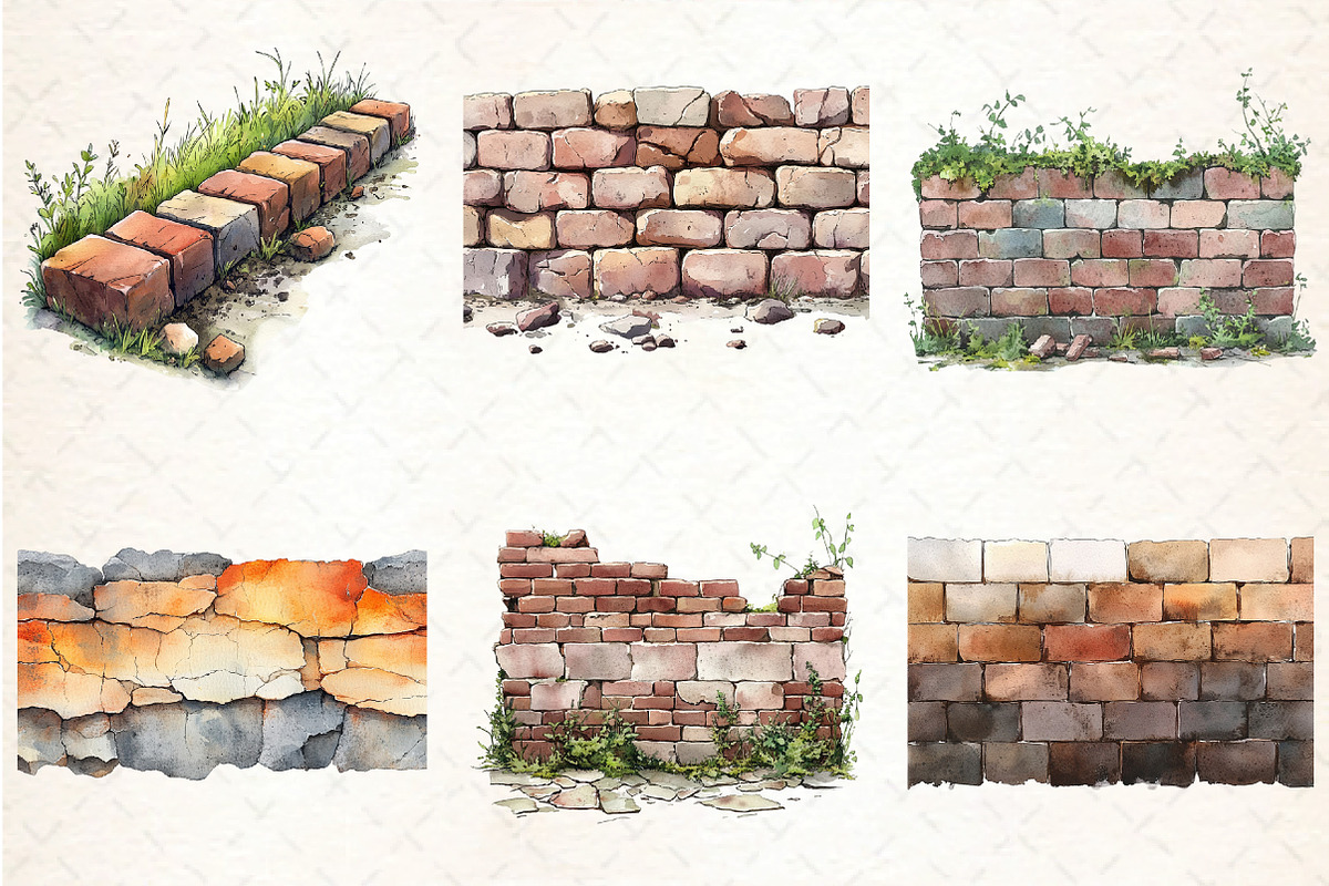 Watercolor Brick Wall Sublimation Cl, an Illustration by DreamCafeArt (Photo 3 of 7)