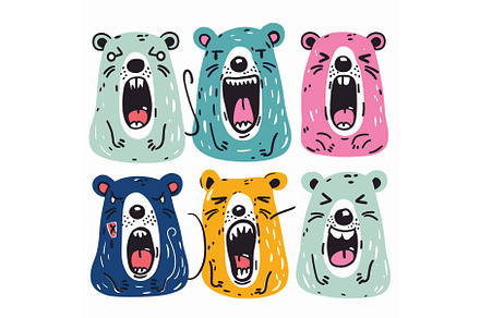 Six colorful cartoon bears, an Illustration by Vectorstockersland