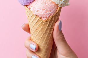 Hand holding a waffle cone with, a Food & Drink Photo by MistyDay