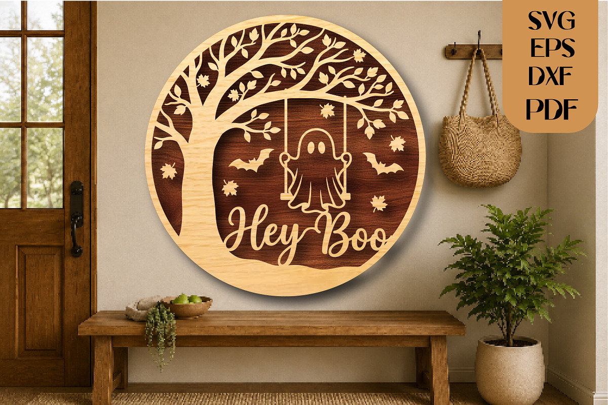 Hey Boo Halloween Ghost SVG LaserCut, an Object Graphic by DreamCafeArt (Photo 2 of 4)