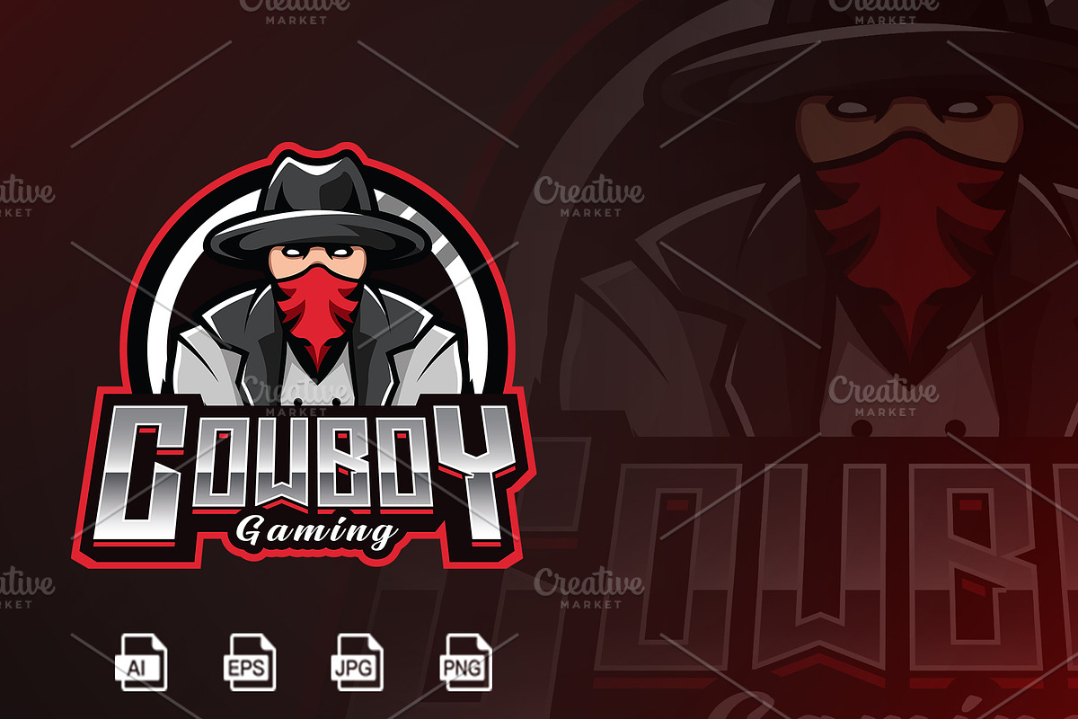 Cowboy Mascot Logo Template, image size:1200x800