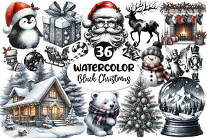 Black and White Christmas Clipart, an Illustration by Dream Creation