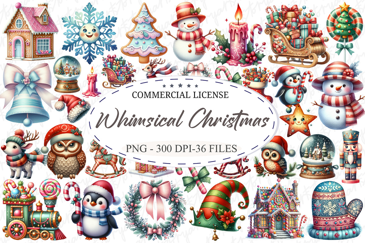 Whimsical Christmas Clipart Bundle, an Illustration by designcity5 (Photo 1 of 5)