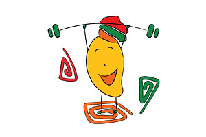 Playful mango mascot lifts weights, a Sport Illustration by LogosDen