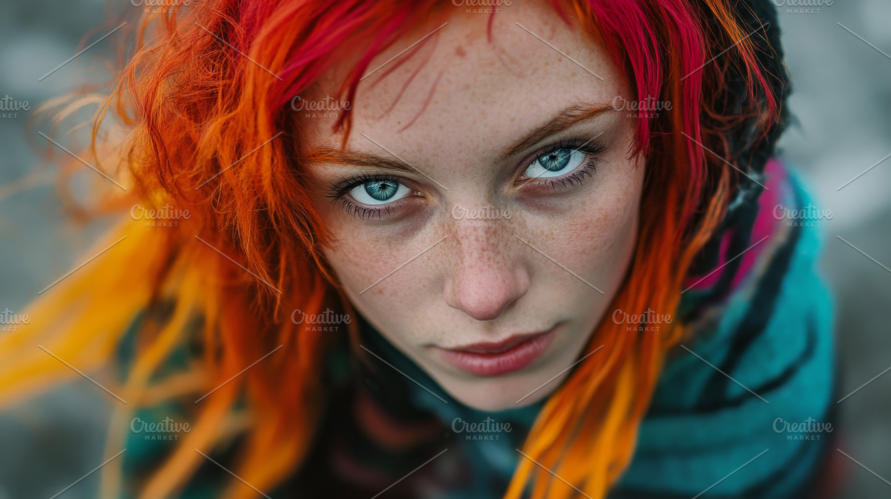 Striking Portrait of Woman with Fiery Red Hair, an Abstract Photo by Natalia Klenova's Shop