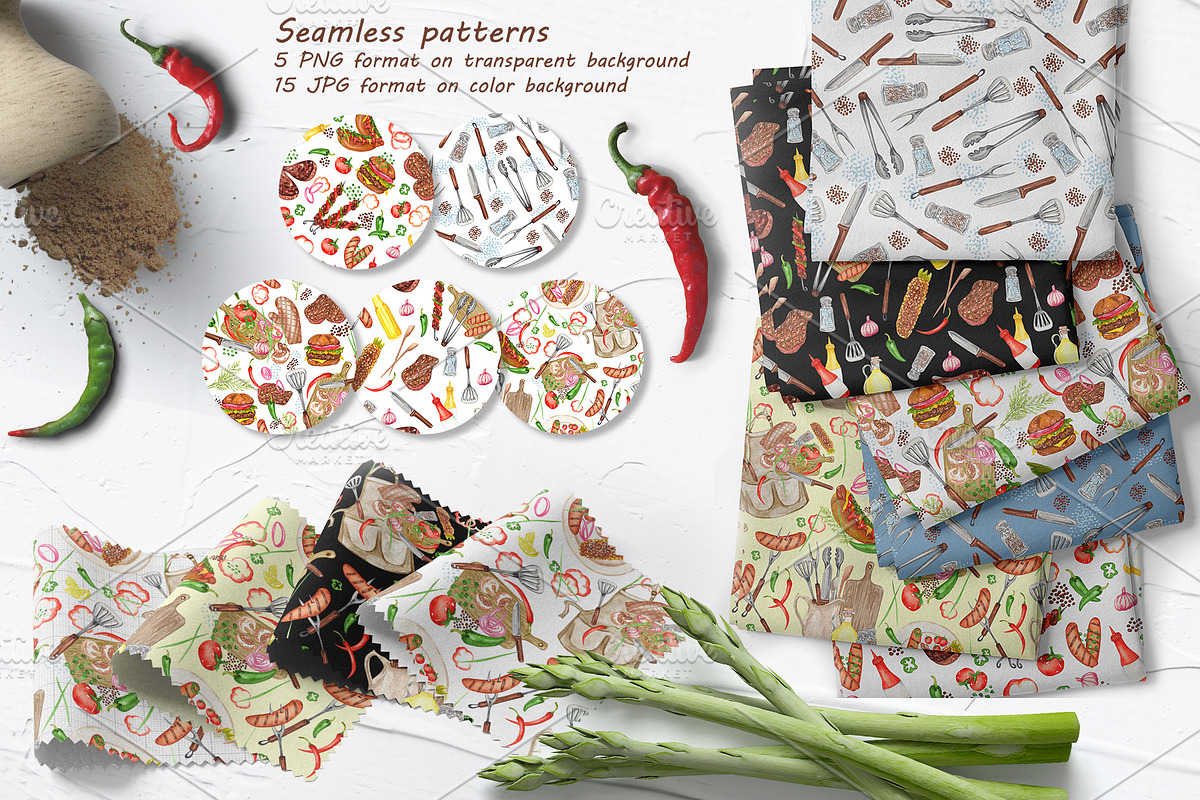 BBQ Watercolor Set, a Food Illustration by BarvArt | Creative Market
