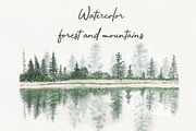 Watercolor forest and mountains, a Texture Illustration by ViolettaKh (Thumbnail 1 of 9)