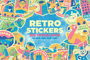 Retro Stickers. Big Travel Pack.