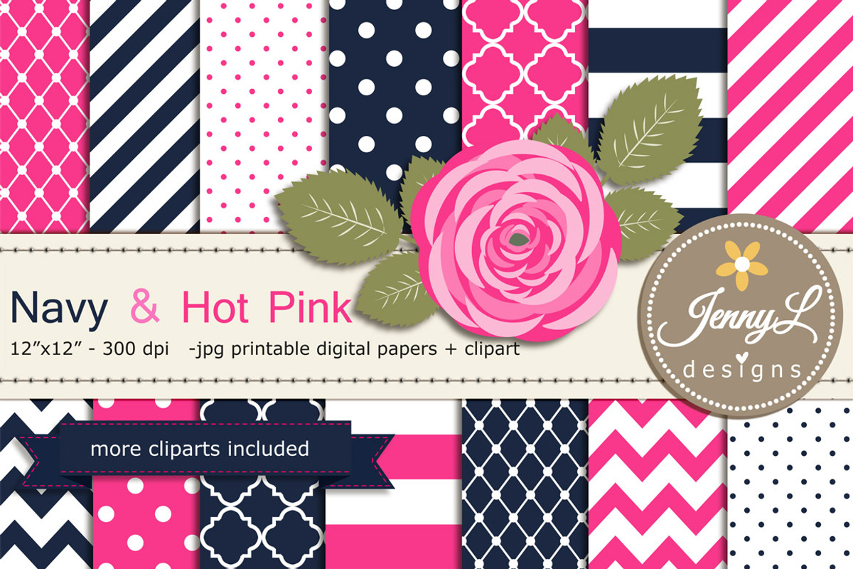 Navy & Hot Pink Digital Paper, a Pattern Graphic by JennyL Designs (Photo 1 of 3)