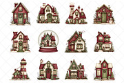 Whimsical Christmas House Clipart, an Illustration by SinaCreation (Thumbnail 2 of 7)