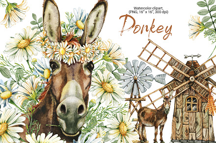 Donkey and windmill clipart