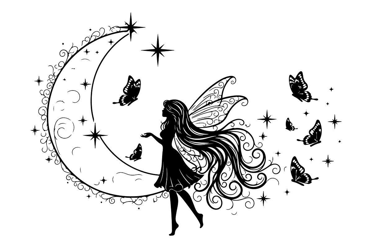Fairy Moon Butterfly Silhouette, an Object Illustration by Gaye Art (Photo 7 of 31)