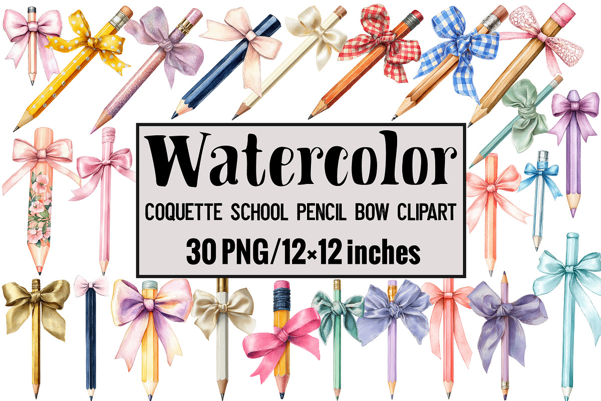 Coquette School Pencil Bow Clipart, an Illustration by Design Market (Photo 1 of 3)