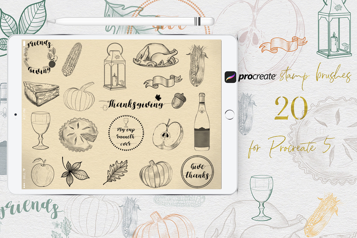 Thanksgiving Procreate Stamps set, a Shape Add-On by Ducatum (Photo 1 of 3)