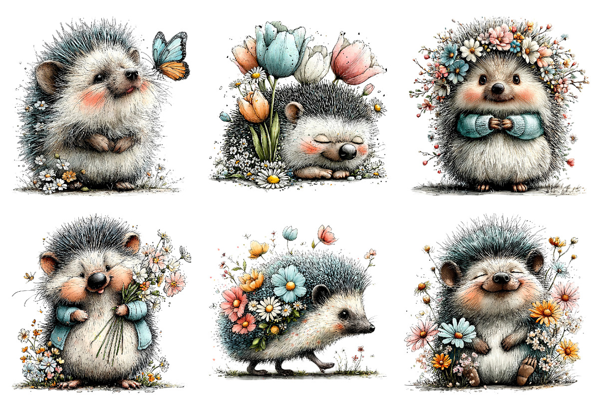Whimsical Spring Hedgehog Clipart, an Illustration by Dream Creation (Photo 3 of 7)