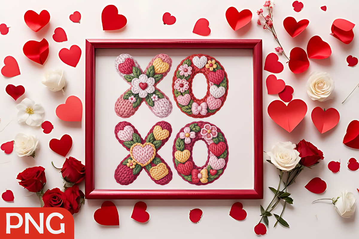 Cute Faux Crochet XOXO Valentine PNG, an Illustration by RobertsArt (Photo 4 of 4)