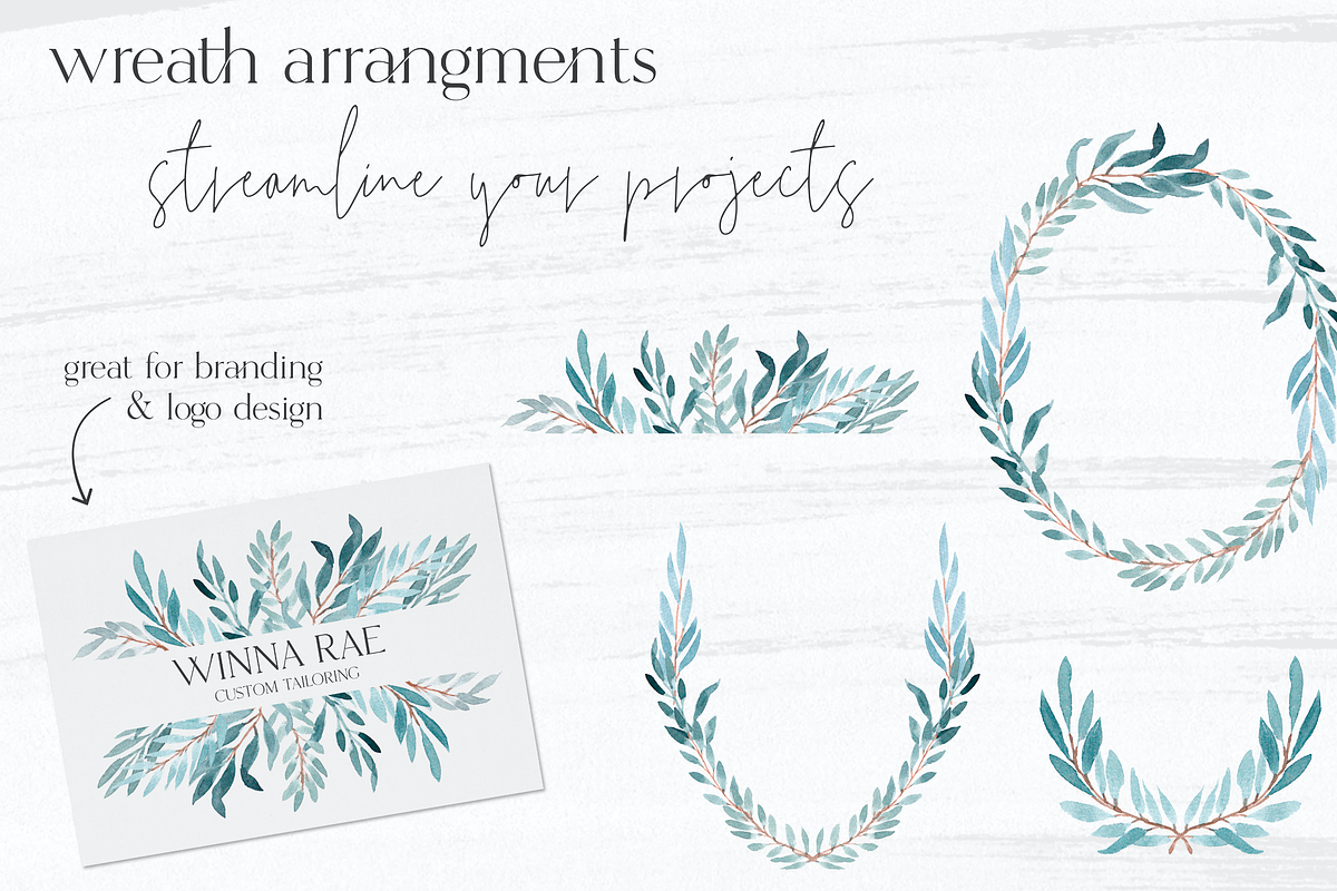 DECO V1 Watercolor Wreaths + Leaves, an Illustration by Wooly Pronto (Photo 3 of 7)