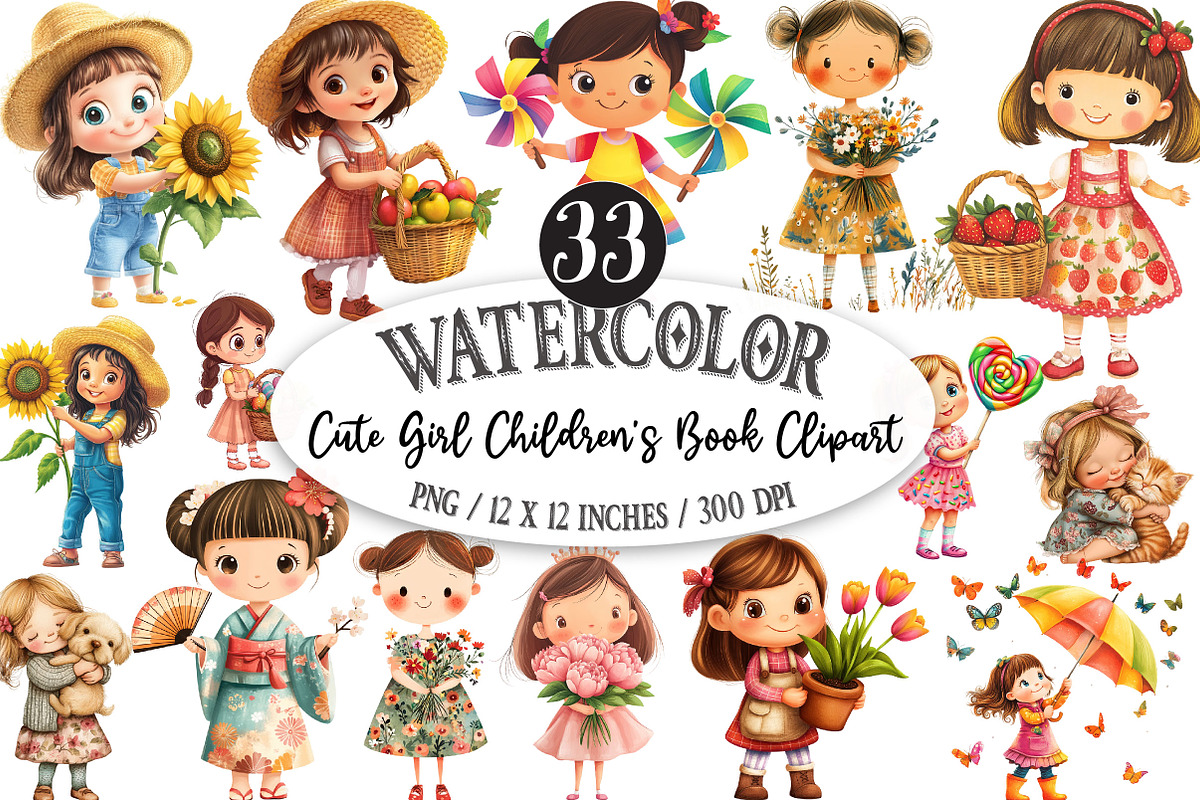 Cute Girl Children's Book PNG Bundle, a Person Illustration by Designking (Photo 1 of 5)