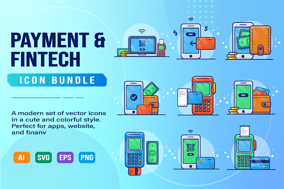Payment & Fintech Icon Set – 9 Icons, a Technology Illustration by Catalyst Labs (Photo 1 of 6)
